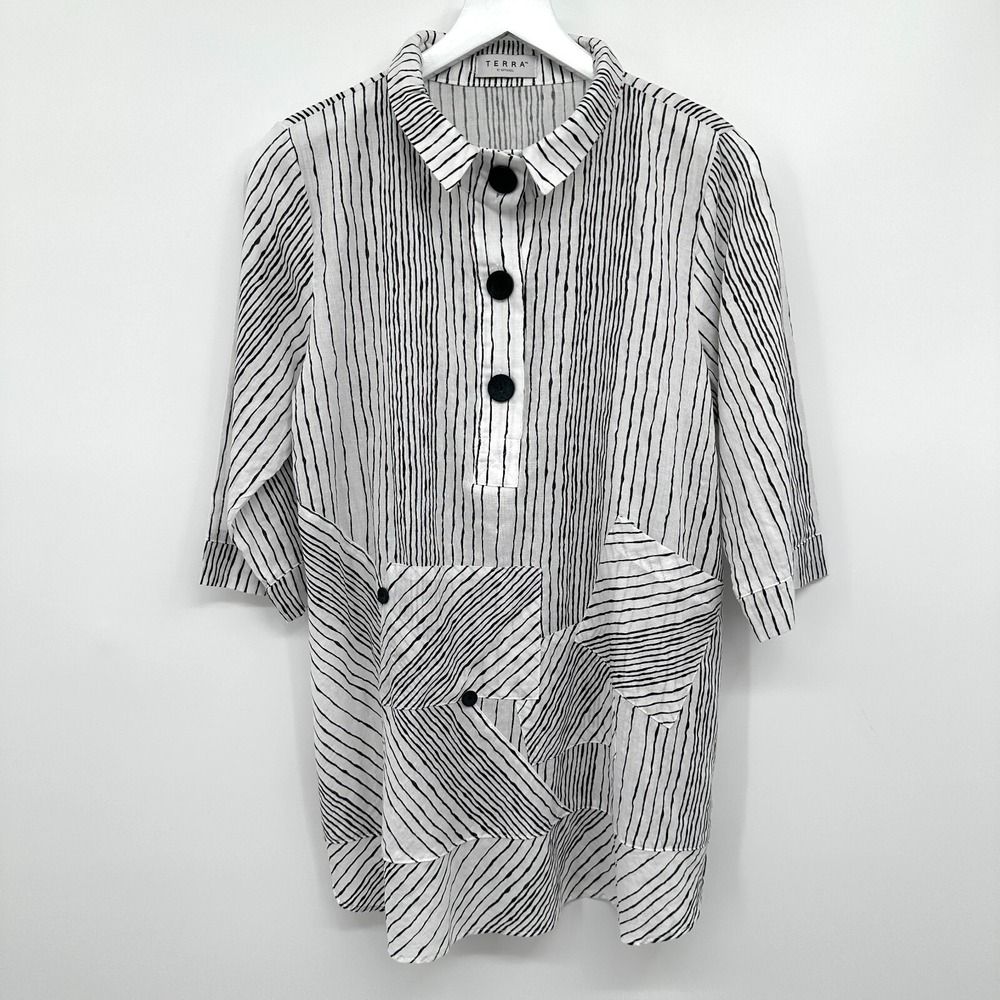 Terra SJ Apparel Tunic Top Shirt Blouse Size S‎ Artsy Cotton Sheer Lagom Neutral